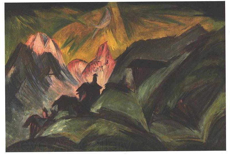 Ernst Ludwig Kirchner Stafelalp at moon light Spain oil painting art